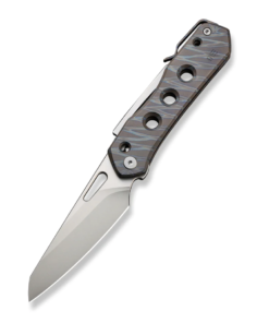 We Knife - 21031-6 Vision R Superlock Folding Knife Silver Bead Blasted Reverse Tanto Blade with Tiger Stripe Pattern Flamed Titanium Handles