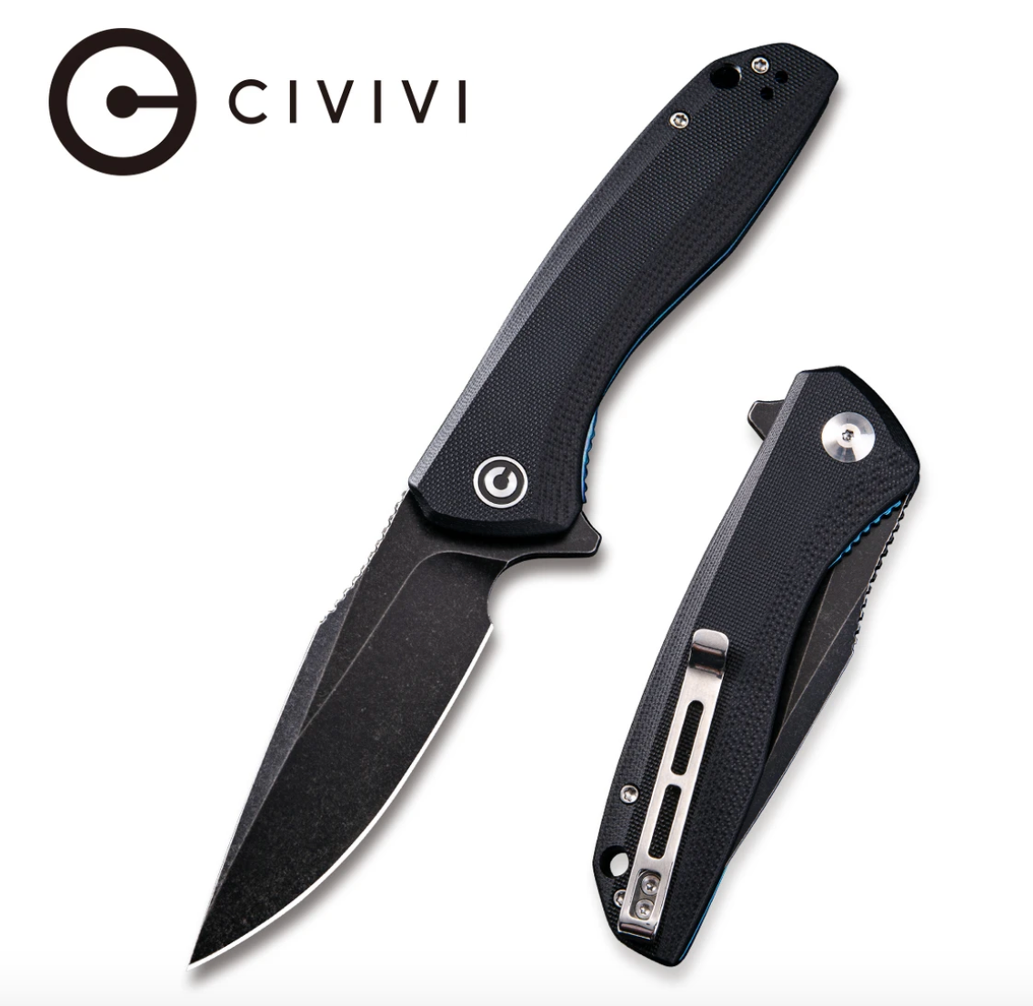 We Knife - CIVIVI Baklash Liner Lock Flipper Double Black G10 Handle Knife