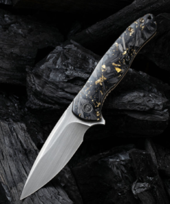 We Knife Kitefin LE 2009A Shredded Carbon Fiber And Golden Shred In Clear Resin Presentation Handle  Limited Edition