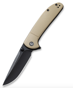 We Knife - CIVIVI Badlands Vagabond Flipper Knife Tan Fiber-glass Reinforced Nylon Handle (3.25" Black Stonewashed 9Cr18MoV)