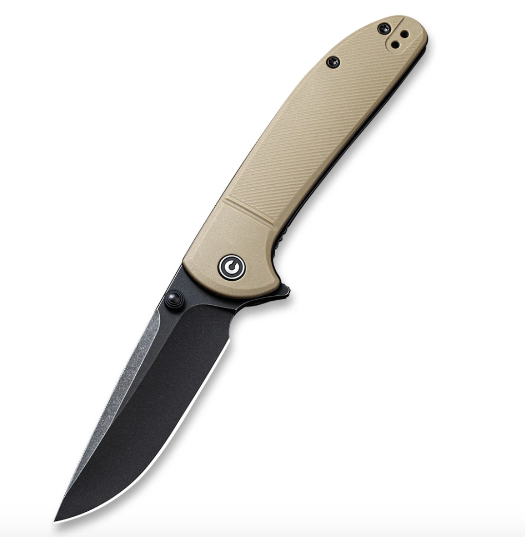 We Knife - CIVIVI Badlands Vagabond Flipper Knife Tan Fiber-glass Reinforced Nylon Handle (3.25" Black Stonewashed 9Cr18MoV)
