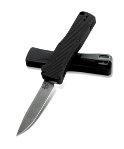 Benchmade OM 4850 D/A Micro-OTF Automatic Knife Satin Clip Point Blade with Black Aluminum Handles