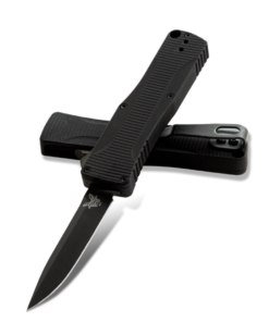Benchmade OM 4850BK D/A Micro-OTF Automatic Knife DLC Clip Point Blade with Black Aluminum Handles