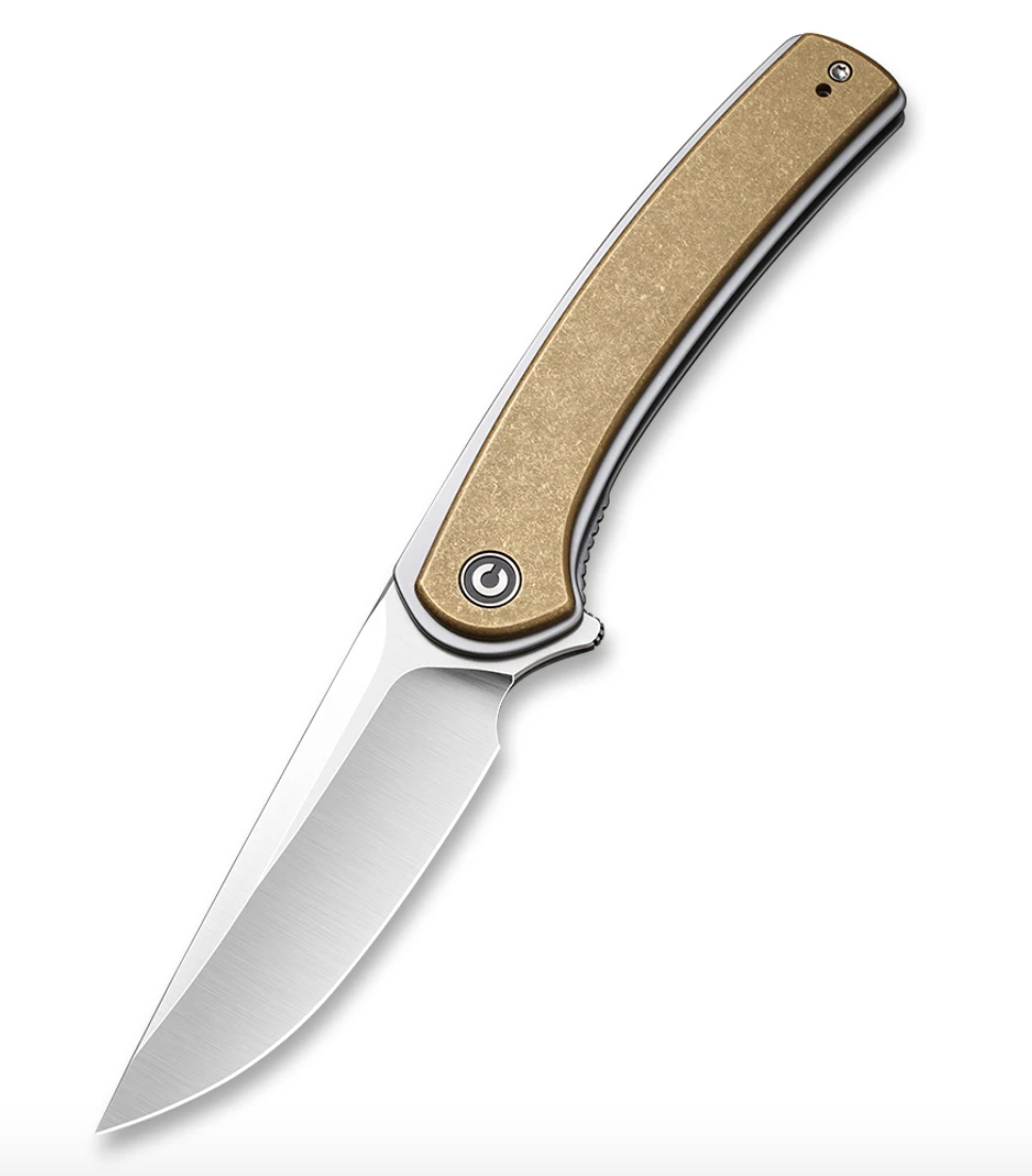 We Knife - CIVIVI Asticus Liner Lock Knife Stonewashed Brass Handle (3.80” Satin D2)