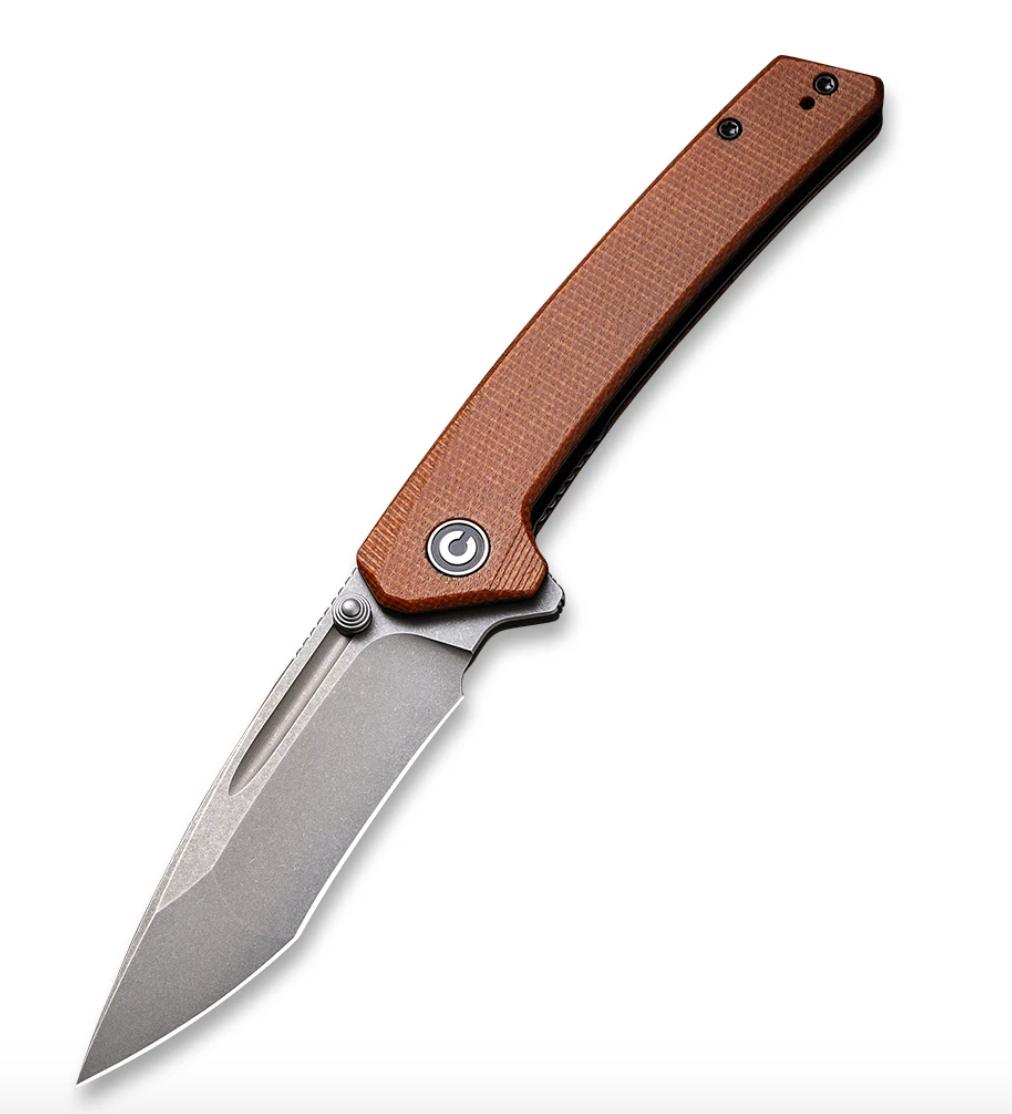 We Knife - CIVIVI Keen Nadder Flipper Knife Brown Micarta Handle (3.48” Gray Stonewashed Bohler N690)