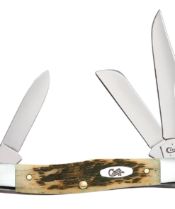 Case Amber Bone Peach Seed Jig Chrome Vanadium Medium Stockman (Pen blade)Pocket Knife (00079)
