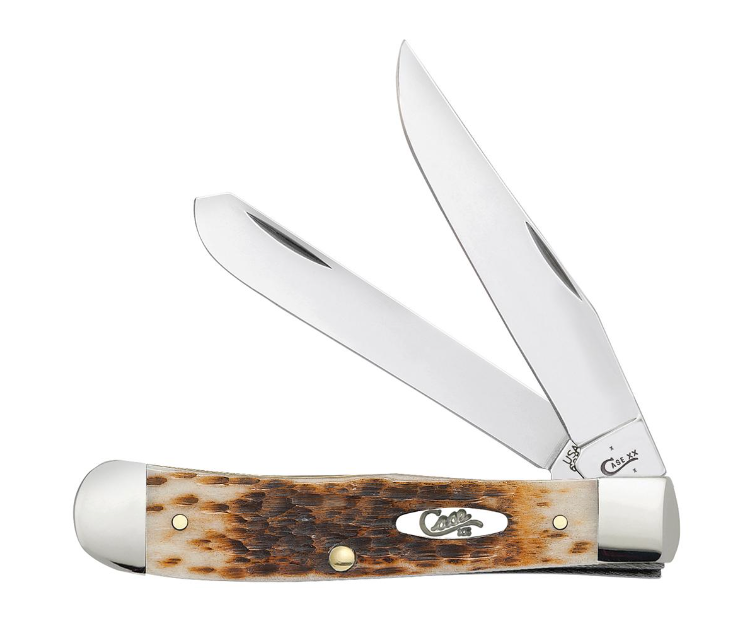Case Amber Bone Peach Seed Jig Chrome Vanadium Trapper Pocket Knife (00163)