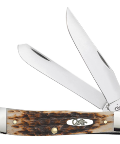 Case Amber Bone Peach Seed Jig Trapper Pocket Knife (00164)