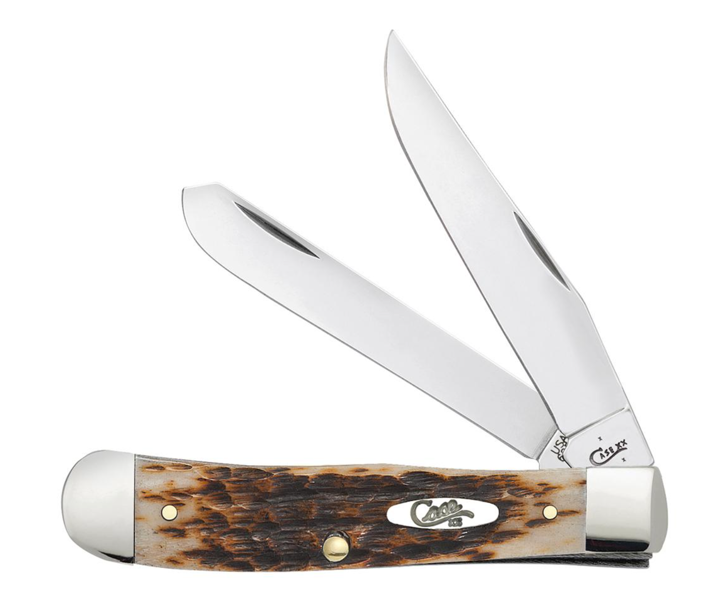 Case Amber Bone Peach Seed Jig Trapper Pocket Knife (00164)