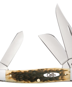 Case Amber Bone Peach Seed Jig Chrome Vanadium Large Stockman Pocket Knife (00204)