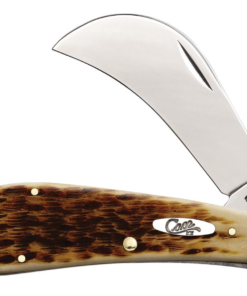 Case Amber Bone Peach Seed Jig Hawkbill Pruner Pocket Knife (00249)