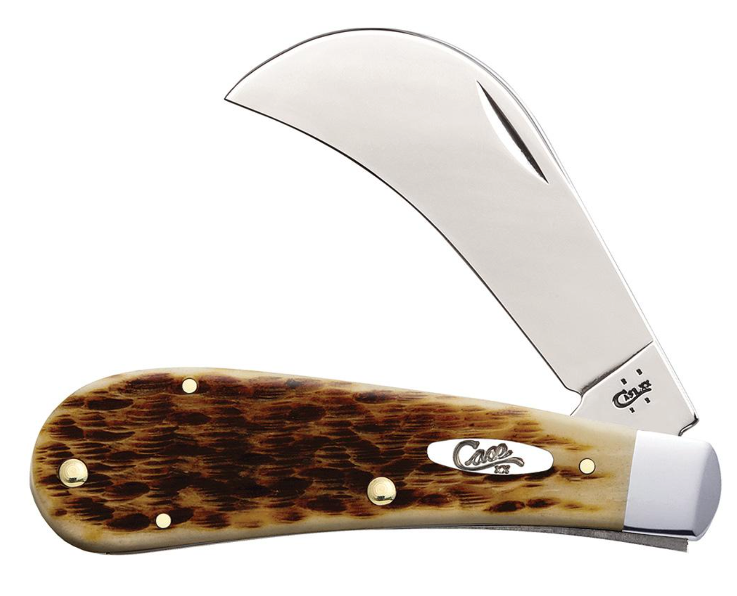 Case Amber Bone Peach Seed Jig Hawkbill Pruner Pocket Knife (00249)