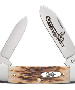 Case Amber Bone Peach Seed Jig Chrome Vanadium Canoe Pocket Knife (00263)