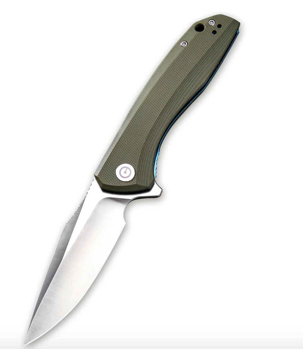 We Knife - CIVIVI Baklash Flipper Green G10 Handle Blue SS Liner Knife