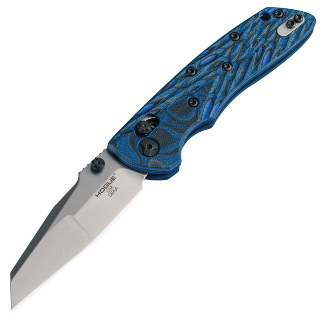 Hogue Knives HOGK24263 Deka Manual Folder Wharncliffe Blade Tumbled Finish G-Mascus Blue Lava G10 Frame