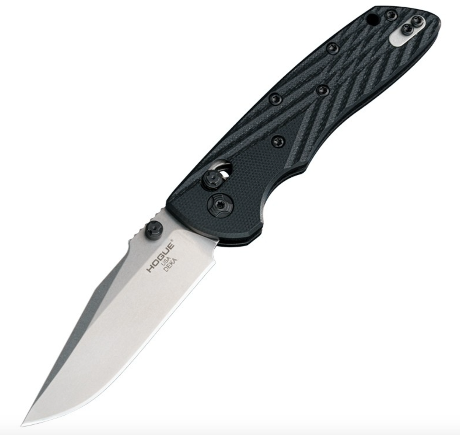 Hogue Knives HOGK24279 Deka Manual Folder Clip Point Blade Tumbled Finish Solid Black G10 Frame