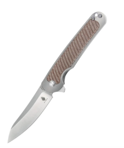Kizer Ki4556A3 Carlos Elstner Clutch Flipper Two-Tone Sheepsfoot Blade Titanium Handles with Natural Micarta Inlays
