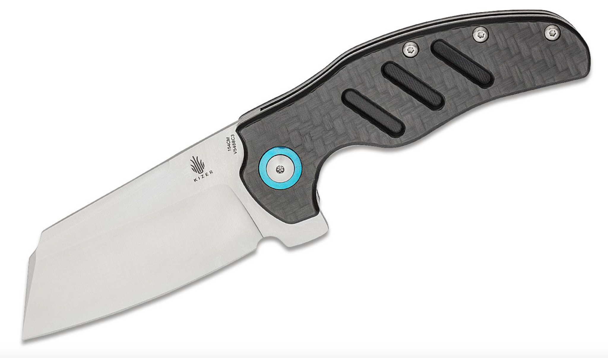 Kizer V5488C3 Kizer C01c(XL) Sheepdog XL Flipper Knife 154CM Satin Blade Carbon Fiber Handles