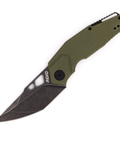 REVO Knives Berserk Carry Folding Knife Black Stonewash Blade with OD Green G10 Handle