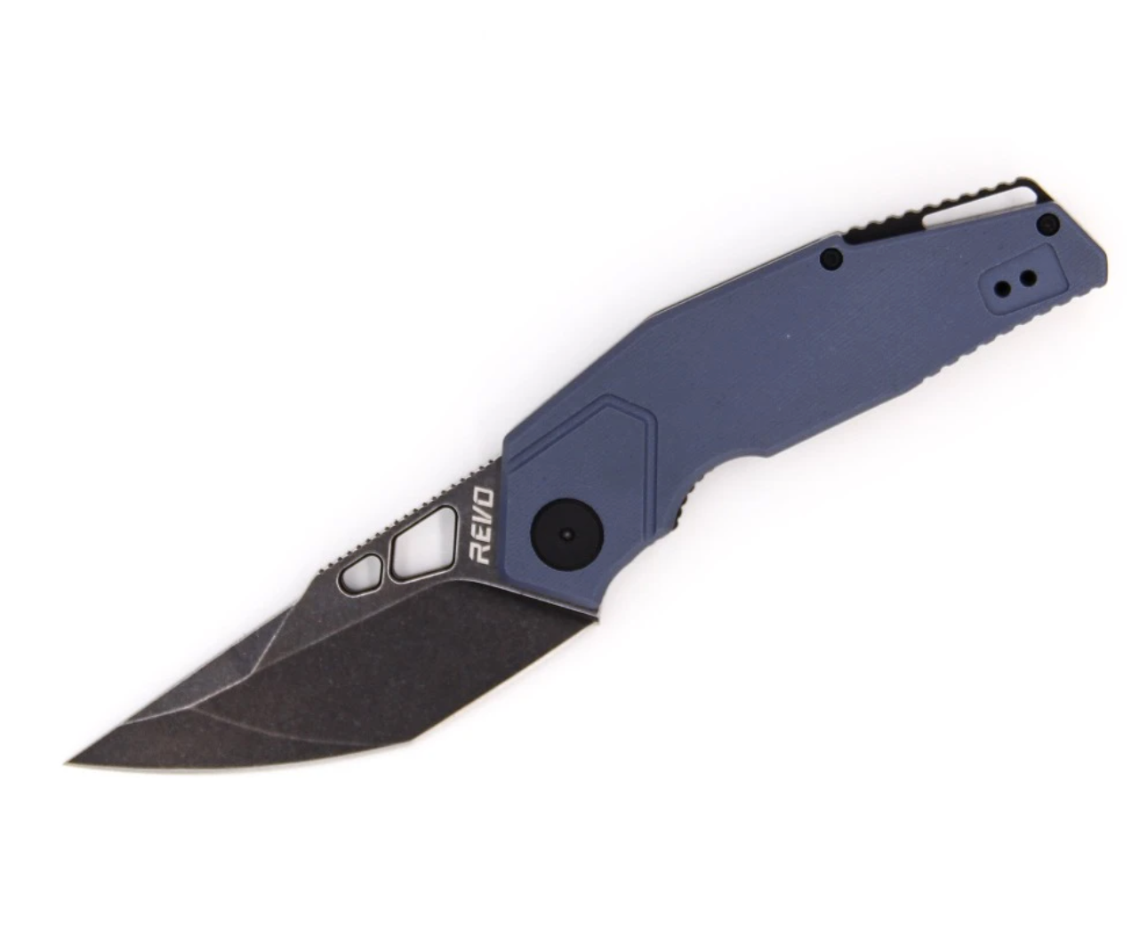 REVO Knives Berserk Carry Folding Knife Black Stonewash Blade with Gray(Blue) G10 Handle
