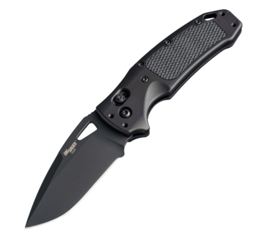 SIG Sauer by Hogue SIG36374 K320 AXG Pro Manual Folder Black Cerakote Finish Drop Point Blade with Matte Black Aluminum Frames/ Solid Black G10 Insert Handles