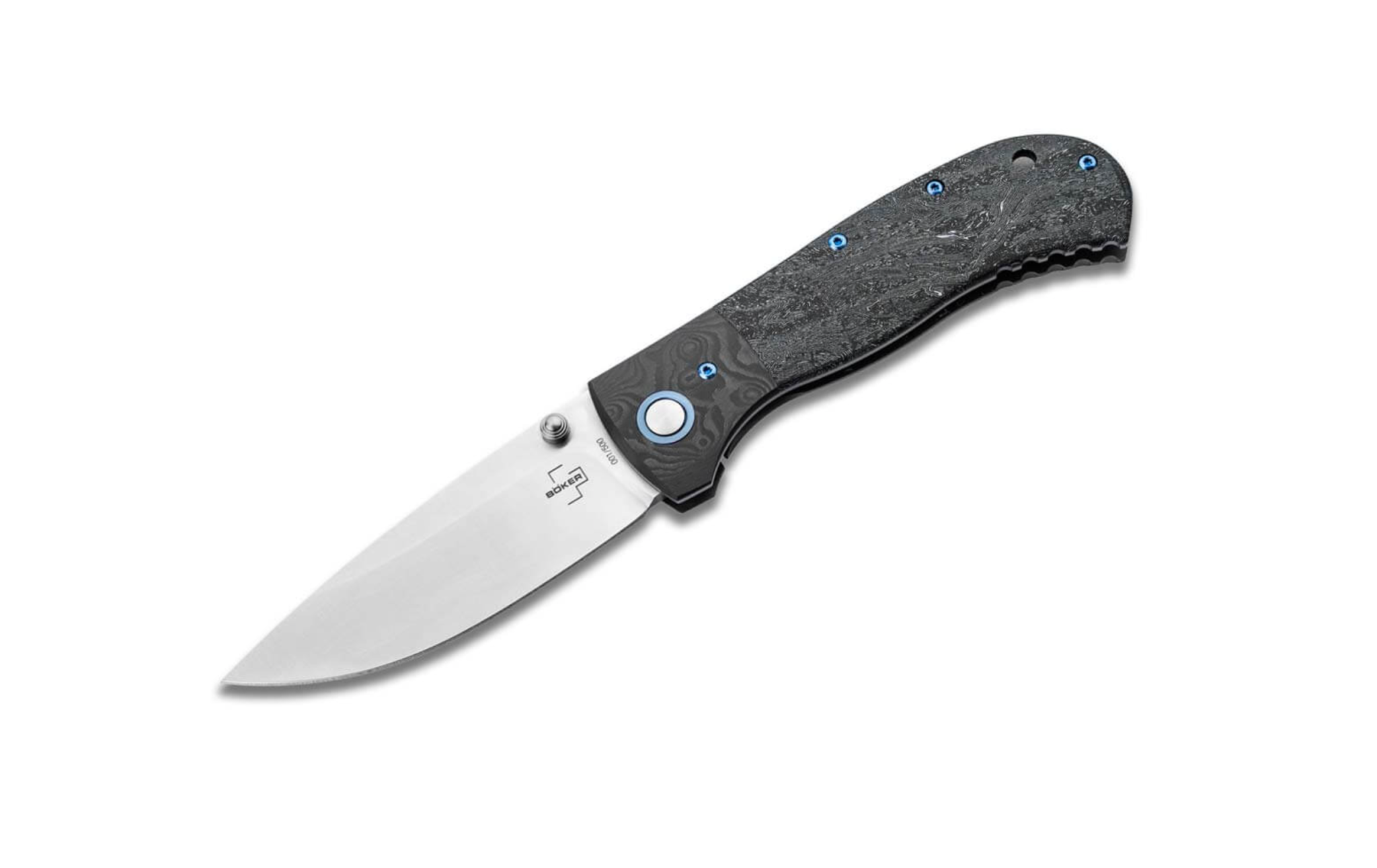 Boker Knives 01BO2024 Plus Collection 2024 Framelock Folder Thumbstud Magnacut Blade with Black Fat Carbon Handles Handles