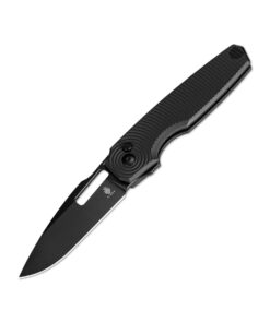 Kizer V3640C1 Vanguard Dogfish Button Lock Folder Plain Black Blade with Black Aluminum Handles