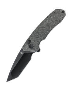 Kizer V4602C1 Vanguard Mad Tanto Button Lock Knife Plain Black Blade with Black Micarta Handles