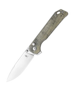 Kizer XL Begleiter V5458C2 Button Lock Folder Stonewash Drop Point Blade with Green Micarta Handles