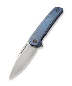 We Knife - 21021B-3 Speedster Frame Lock Flipper- Bead Blasted Drop Point Blade with Blue Titanium Handles