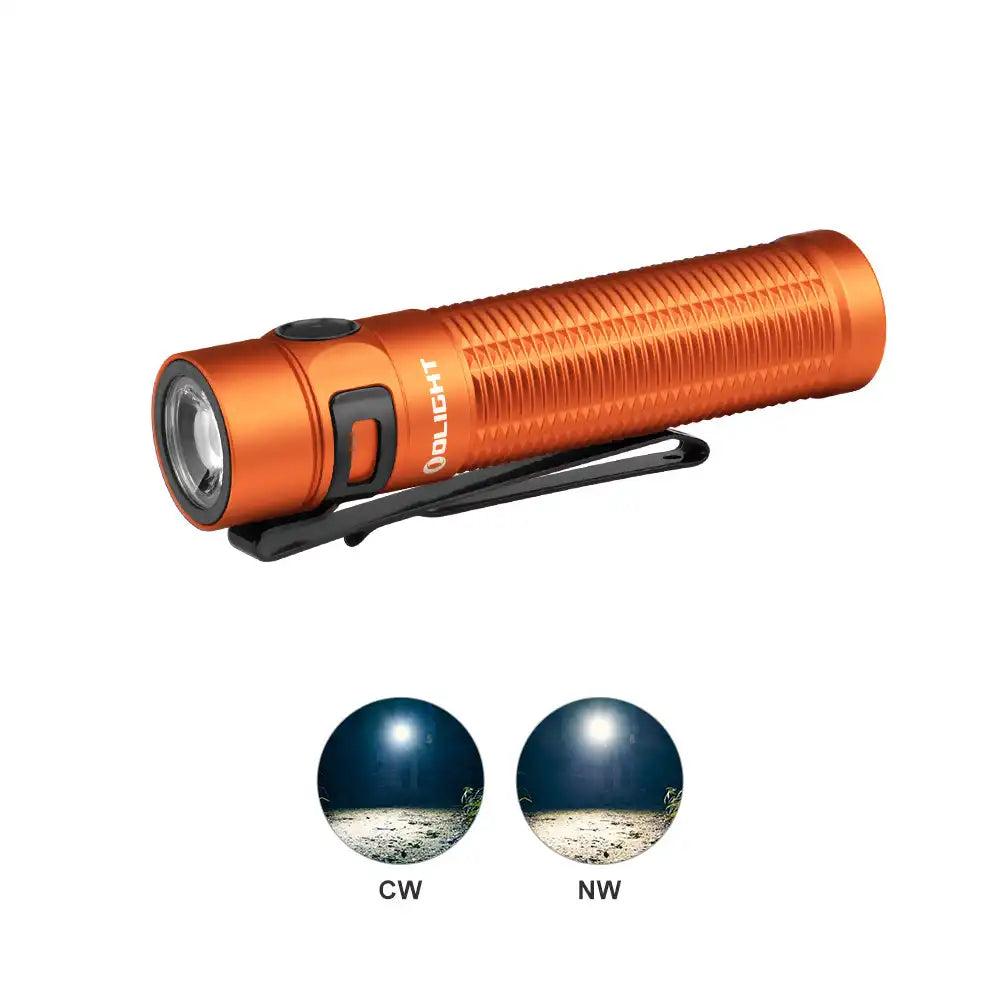 Olight O-BATON3PROMAXOGCW Baton 3 Pro Max Orange Aluminum Alloy Rechargeable Flashlight High Performance LED Light with Proximity Sensor(Cool White 2500 Max Lumens)