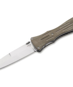 Boker Knives Boker Plus 01BO913 Atropos Linerlock Knife Stonewash Plain Blade with Brown Micarta Handles