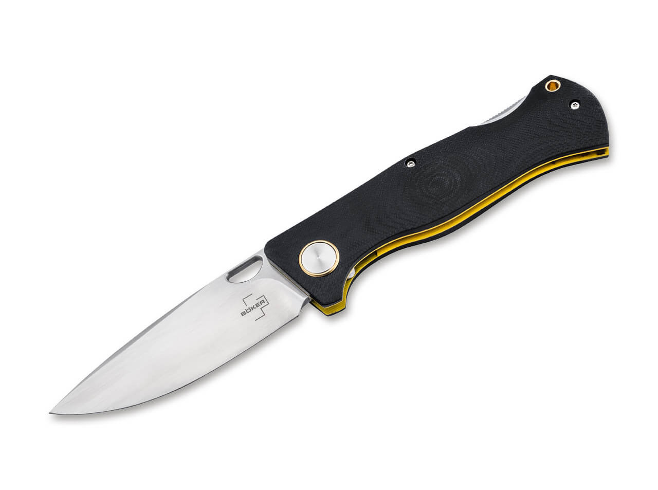 Boker Knives 01BO545 Plus Epicenter Backlock Folder Drop Point D2 Blade with Contoured G10 Handles/ Yellow Liners
