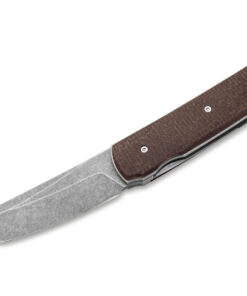 Boker Knives Boker Plus 01BO907 Sanjo Flipper Knife Stonewash Plain Blade with Brown Micarta Handles