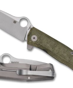 Spyderco C265MTIP SpyMyto Flash Batch Flipper Knife M398 Drop Point Blade with Green Canvas Micarta/ Titanium Handles