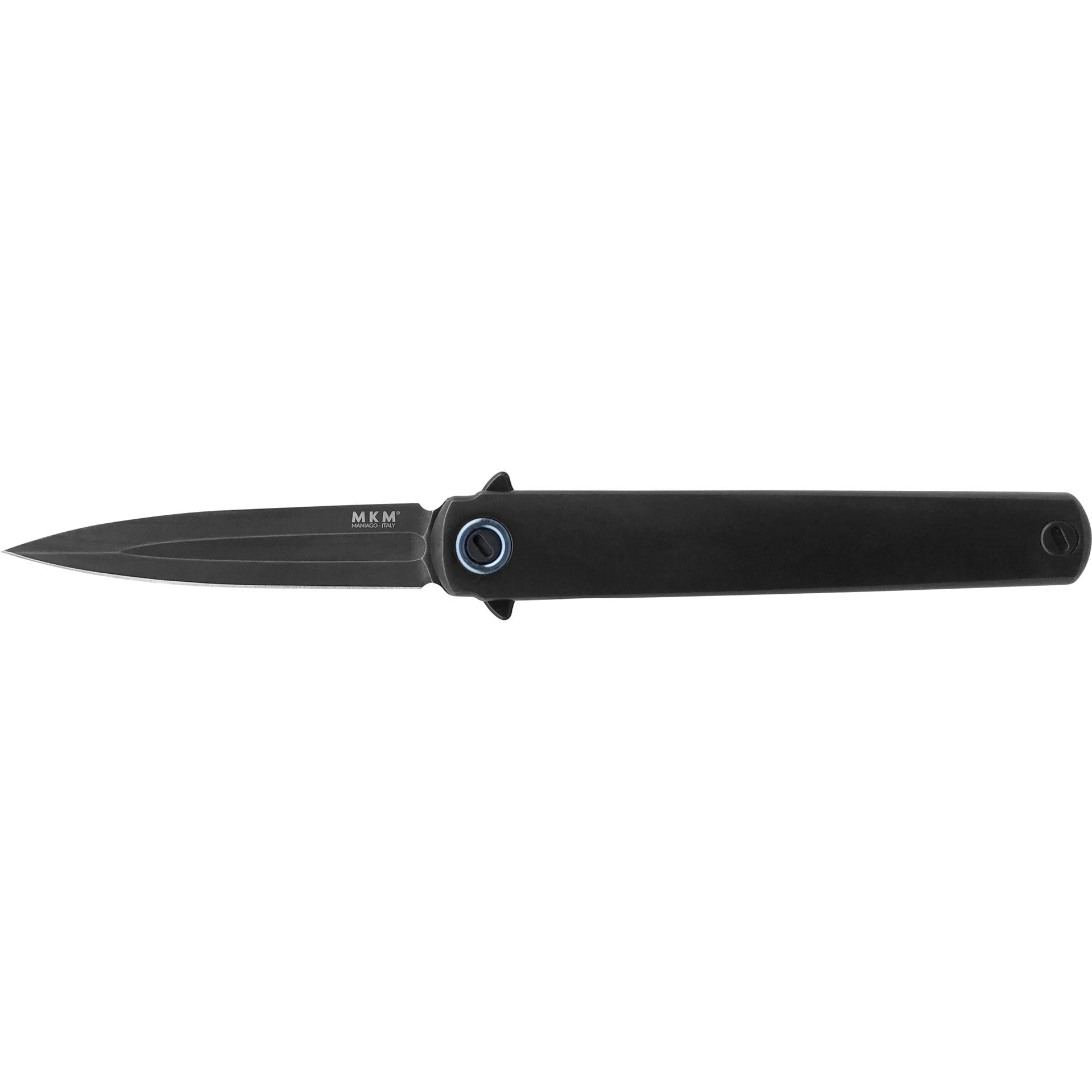 MKM Maniago Knife Makers Flame Dagger FL02-TDSW Folding Knife/ M390 Black Stonewash Blade with Black GR.5 Titanium Handles