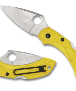 Spyderco C28PYL2 Dragonfly 2 Salt Plain Edge H-2 Hollow Ground Steel Blade with Yellow FRN Handles