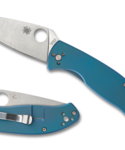 Spyderco C122TIBLP Tenacious R.I.L. Plainedge Satin Blade with Blue Titanium Handles
