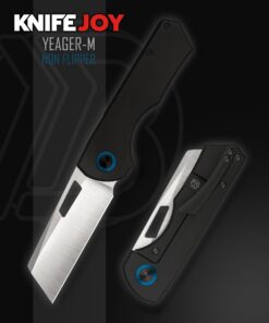 Brian Brown Knives Yeager-M NON-Flipper KnifeJoy Exclusive Satin Blade with PVD Black Handles and Blue Ano Pivot Collar