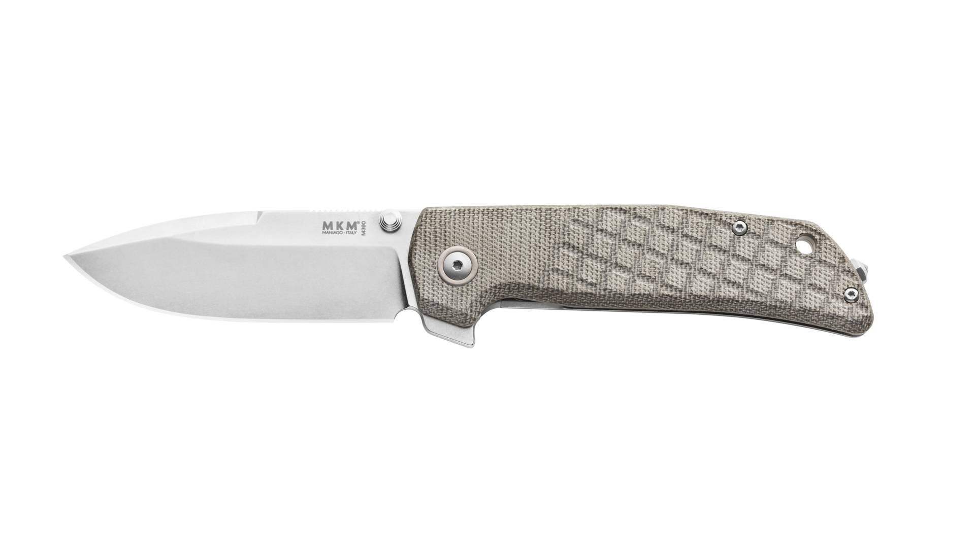 MKM Maniago Knife Makers Maximo-M390 MM-GCT Folding Knife/ M390 Stonewashed Blade with Green Micarta Canvas Handle