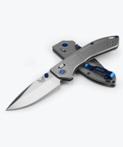 Benchmade 743 Mini Narrows Axis Lock Knife Drop Point Stainless Steel Blade with Rigid Titanium Handles/ Sapphire Blue PVD Hardware