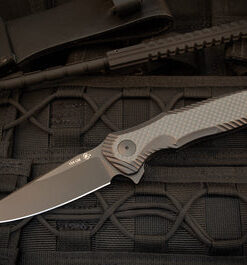Spartan Blades SBSFBL11CF POROS Liner Lock Flipper Black Nitride Coated 154CM Blade with Carbon Fiber over Black G10 Handles