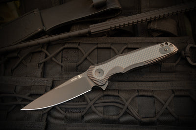Spartan Blades SBSFBL11CF POROS Liner Lock Flipper Black Nitride Coated 154CM Blade with Carbon Fiber over Black G10 Handles