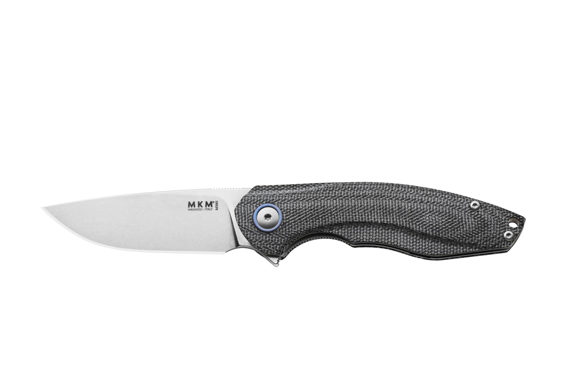 MKM Maniago Knife Makers Timavo VP02-BC Folding Knife/ M390 Stonewashed Blade with Black Micarta Canvas Handle
