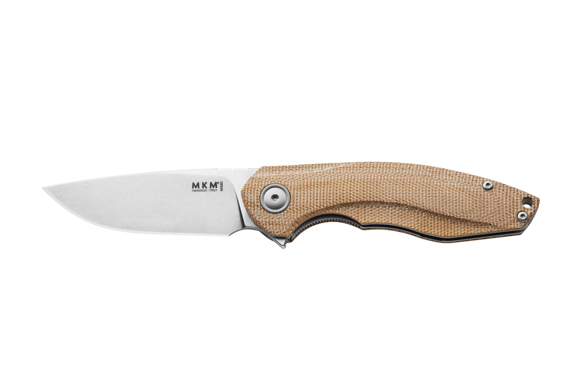 MKM Maniago Knife Makers Timavo VP02-NC Folding Knife/ M390 Stonewashed Blade with Natural Micarta Canvas Handle