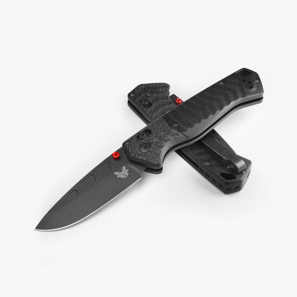 Benchmade P.S.K. 593BK-01 AXIS Assisted Folder Black Cerakote Magnacut Drop Point Blade with Carbon Fiber/ Black G10 Handles