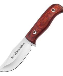 Muela Mustang Fixed Blade - 3.27" X50CrMoV15 Stainless Steel Satin Skinner Clip Point Plain Blade Sandalwood Handle 02MU134