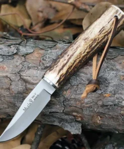 Muela BW-6A Compact Hunter - 2.36" X50CrMoV15 Stainless Steel Satin Clip Point Plain Edge Blade, Genuine Staghorn Handle - 02MU221
