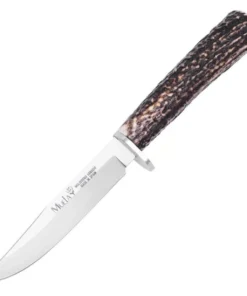 Muela GRED-12A Hunting Knife - 4.70" X50CrMoV15 Stainless Steel Satin Clip Point Plain Edge Blade, Ram Horn Handle with Brass Guard - 02MU226
