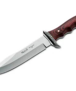 Muela Venecia Hunting Knife - 6.81" I-42 Stainless Steel Satin Clip Point Plain Blade Engraved Nickel Guard & Pakka Wood Handle 02MU002